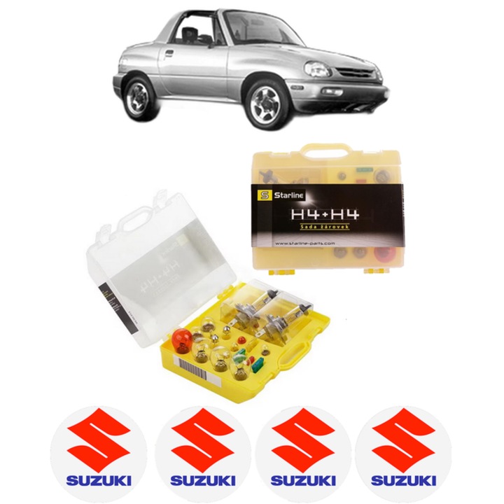 Kit trusa Set becuri H4 compatibila cu SUZUKI X-90 (EL) din 1995-1997, bec far, semnalizare, pozitie, iluminare numar, frana, plafoniera, stop frana