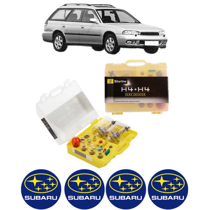 Kit trusa Set becuri H4 compatibila cu SUBARU LEGACY II Estate (BG) din 1994-1998, bec far, semnalizare, pozitie, iluminare numar, frana, plafoniera, stop frana