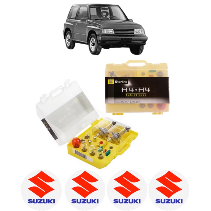 Kit trusa Set becuri H4 compatibila cu SUZUKI VITARA (ET, TA, TD) din 1988-1998, bec far, semnalizare, pozitie, iluminare numar, frana, plafoniera, stop frana