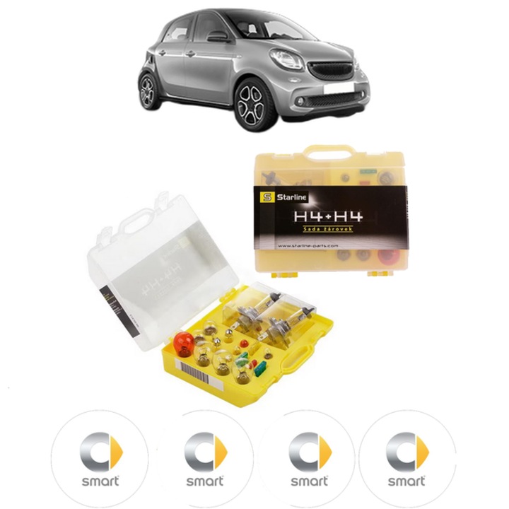 Kit trusa Set becuri H4 compatibila cu SMART FORFOUR Hatchback (453) din 2014-2017, bec far, semnalizare, pozitie, iluminare numar, frana, plafoniera, stop frana