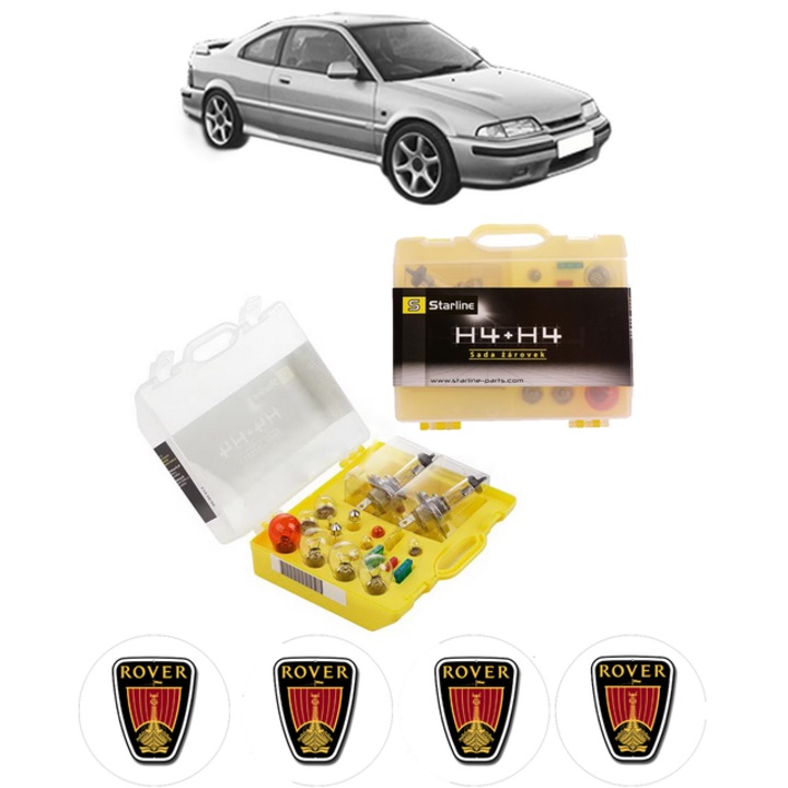 Kit trusa Set becuri H4 compatibila cu ROVER 200 Coupe (XW) din 1992-1999, bec far, semnalizare, pozitie, iluminare numar, frana, plafoniera, stop frana