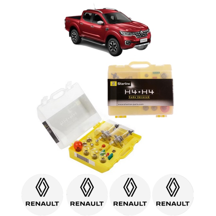 Kit trusa Set becuri H4 compatibila cu RENAULT ALASKAN din 2017, bec far, semnalizare, pozitie, iluminare numar, frana, plafoniera, stop frana