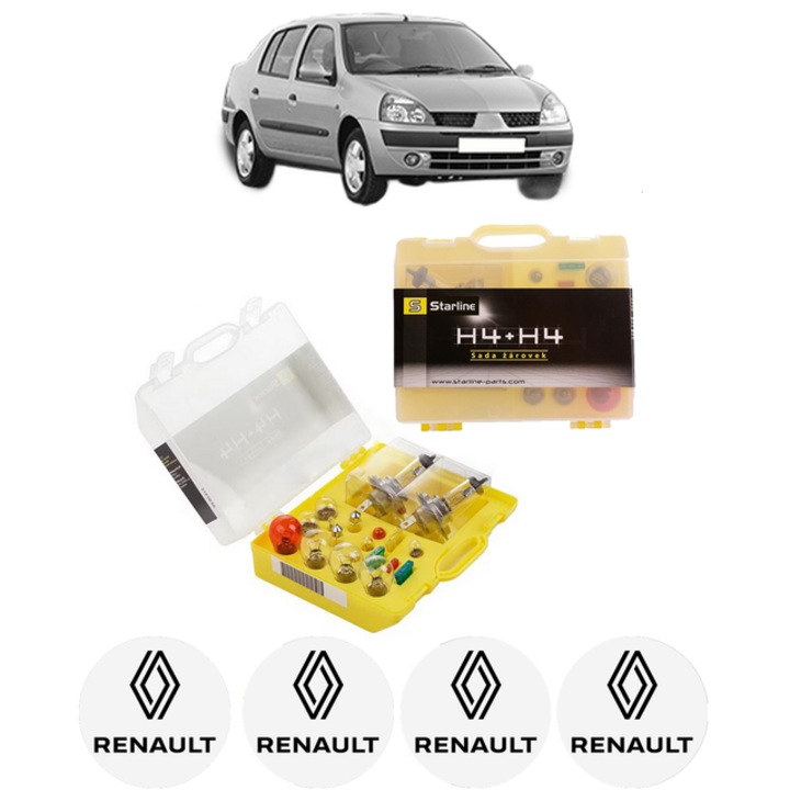 Kit trusa Set becuri H4 compatibila cu RENAULT THALIA I (LB_) din 1998-2009, bec far, semnalizare, pozitie, iluminare numar, frana, plafoniera, stop frana
