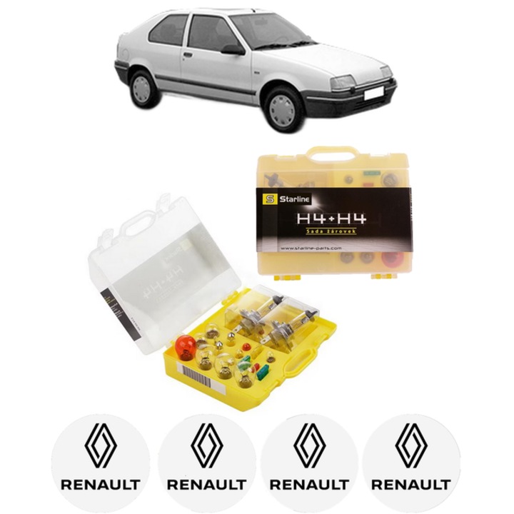 Kit trusa Set becuri H4 compatibila cu RENAULT 19 I (B/C53_) din 1988-1993, bec far, semnalizare, pozitie, iluminare numar, frana, plafoniera, stop frana