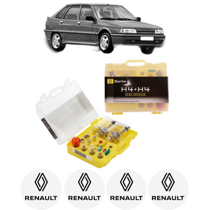 Kit trusa Set becuri H4 compatibila cu RENAULT 21 (B48_) din 1989-1994, bec far, semnalizare, pozitie, iluminare numar, frana, plafoniera, stop frana