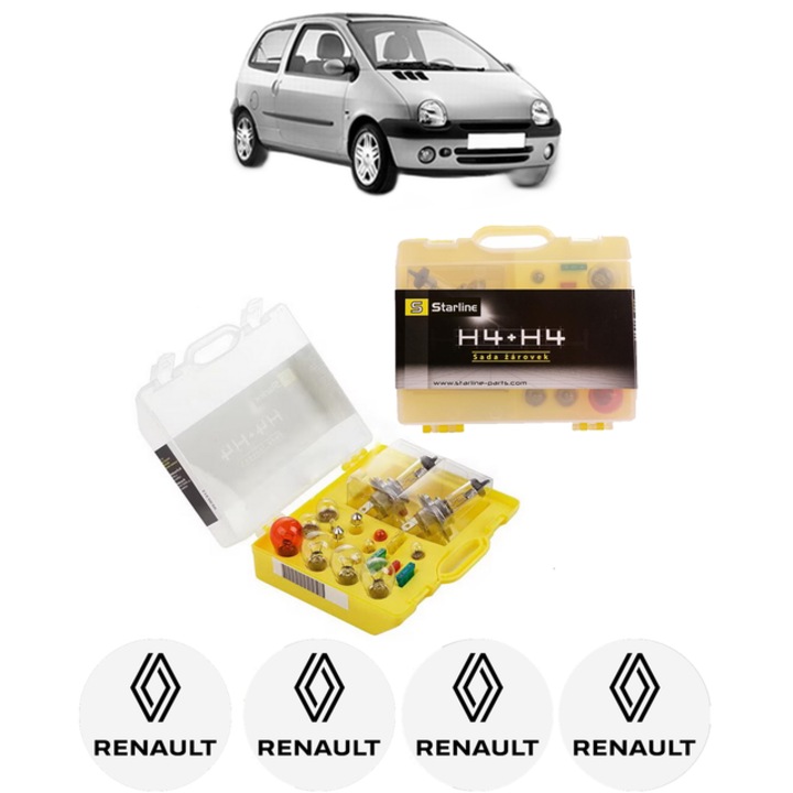 Kit trusa Set becuri H4 compatibila cu RENAULT TWINGO I (C06_) din 1993-2007, bec far, semnalizare, pozitie, iluminare numar, frana, plafoniera, stop frana