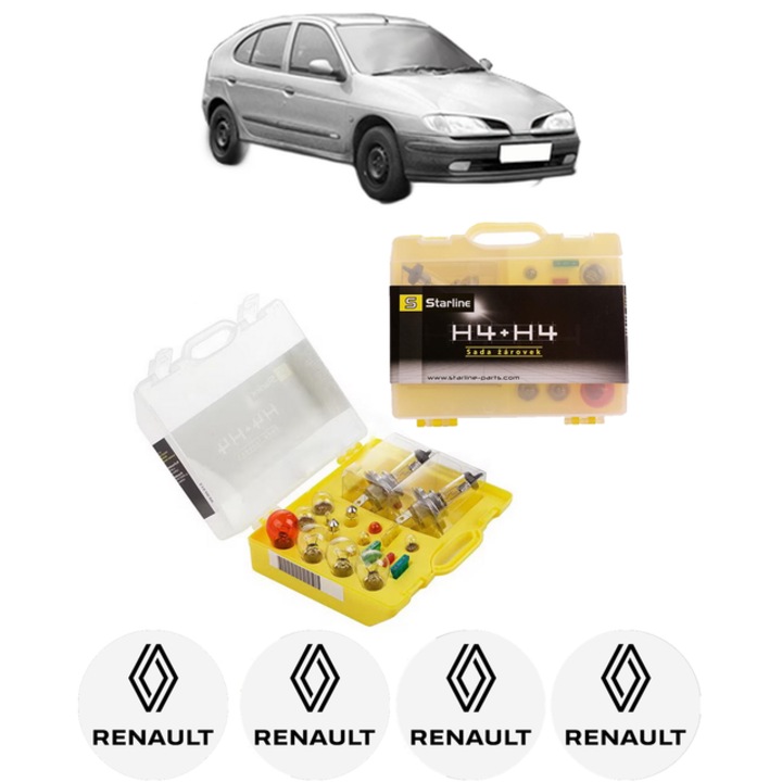 Kit trusa Set becuri H4 compatibila cu RENAULT MEGANE I (BA0/1_) din 1996-2008, bec far, semnalizare, pozitie, iluminare numar, frana, plafoniera, stop frana