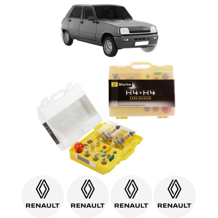Kit trusa Set becuri H4 compatibila cu RENAULT 5 (122_) din 1972-1985, bec far, semnalizare, pozitie, iluminare numar, frana, plafoniera, stop frana