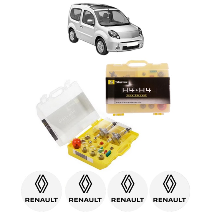 Kit trusa Set becuri H4 compatibila cu RENAULT KANGOO BE BOP (KW0/1_) din 2009-2012, bec far, semnalizare, pozitie, iluminare numar, frana, plafoniera, stop frana