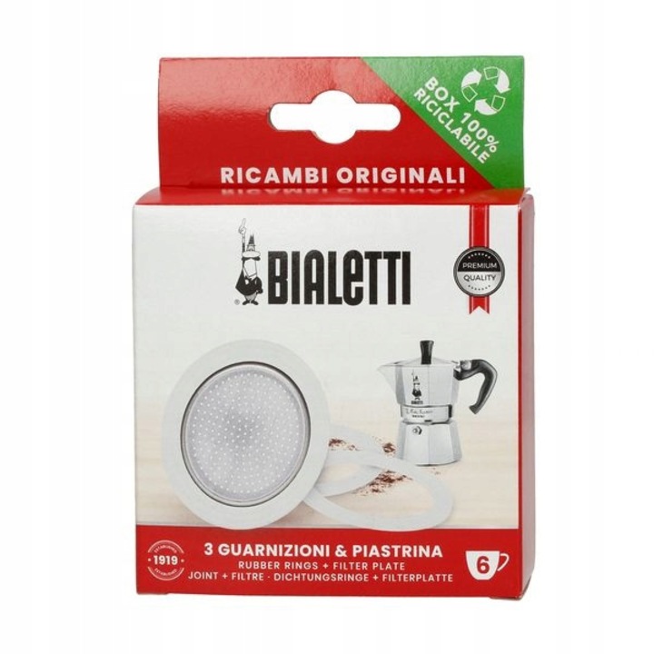 Set Garnitura De Etansare Si Sita Pentru Cafetiera, Bialetti, 6 Tz, Accesorii Originale De Schimb, Asigura Etanseitate Si Presiune Corecta La Preparare, Schimbare Usoara Si Rapida, Destinat Intretinerii Regulate A Echipamentului, 3 Garnituri + 1 Sita