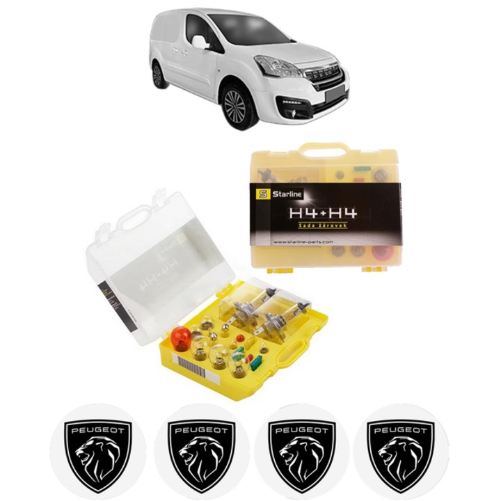 Kit trusa Set becuri H4 compatibila cu PEUGEOT PARTNER ORIGIN MPV (G_) din 2008-2013, bec far, semnalizare, pozitie, iluminare numar, frana, plafoniera, stop frana