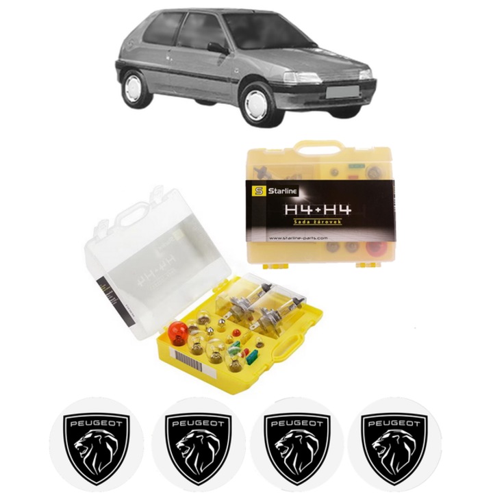 Kit trusa Set becuri H4 compatibila cu PEUGEOT 106 I (1A, 1C) din 1991-1996, bec far, semnalizare, pozitie, iluminare numar, frana, plafoniera, stop frana