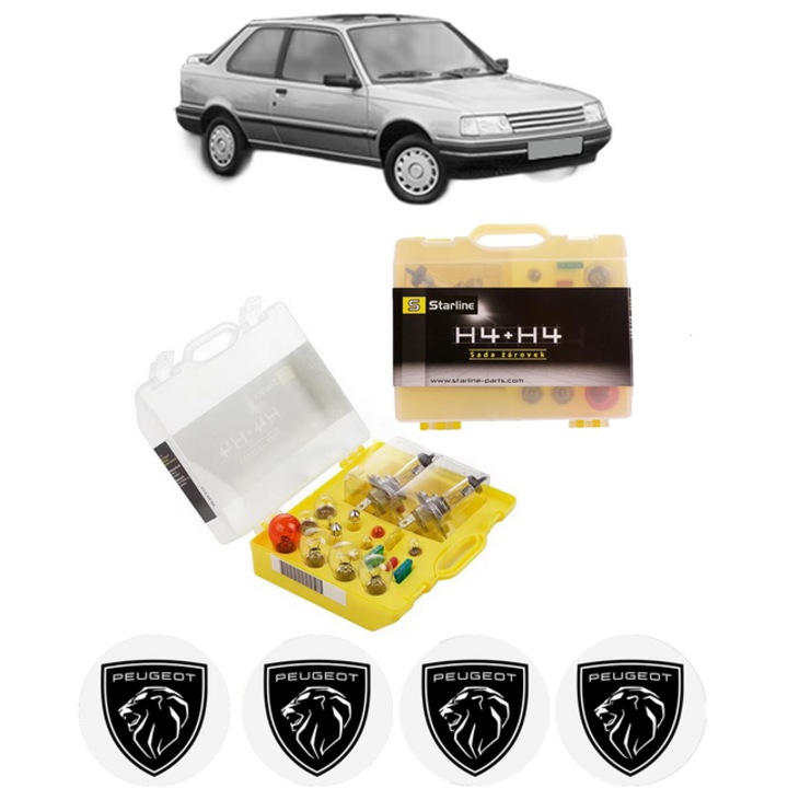 Kit trusa Set becuri H4 compatibila cu PEUGEOT 309 I (10C, 10A) din 1985-1989, bec far, semnalizare, pozitie, iluminare numar, frana, plafoniera, stop frana