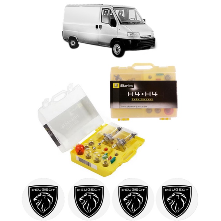 Kit trusa Set becuri H4 compatibila cu PEUGEOT BOXER Van (230L) din 1994-2002, bec far, semnalizare, pozitie, iluminare numar, frana, plafoniera, stop frana