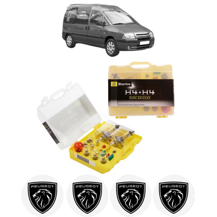 Kit trusa Set becuri H4 compatibila cu PEUGEOT EXPERT (224_) din 1996-2006, bec far, semnalizare, pozitie, iluminare numar, frana, plafoniera, stop frana