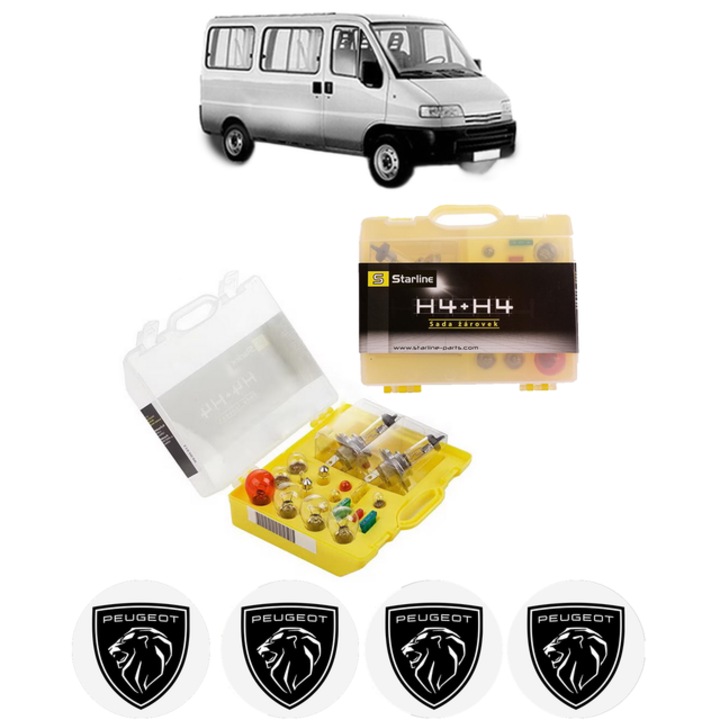 Kit trusa Set becuri H4 compatibila cu PEUGEOT BOXER Bus (230P) din 1994-2002, bec far, semnalizare, pozitie, iluminare numar, frana, plafoniera, stop frana