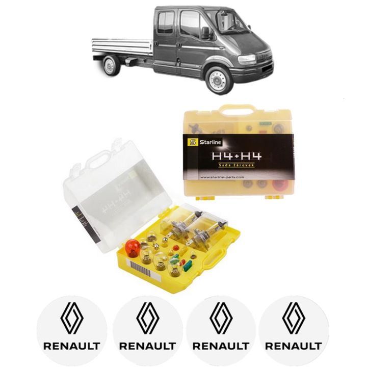 Kit trusa Set becuri H4 compatibila cu RENAULT MASTER II Platform/Chassis (ED/HD/UD) din 1997-2011, bec far, semnalizare, pozitie, iluminare numar, frana, plafoniera, stop frana