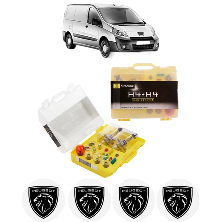Kit trusa Set becuri H4 compatibila cu PEUGEOT EXPERT Van (VF3A_, VF3U_, VF3X_) din 2007-2011, bec far, semnalizare, pozitie, iluminare numar, frana, plafoniera, stop frana