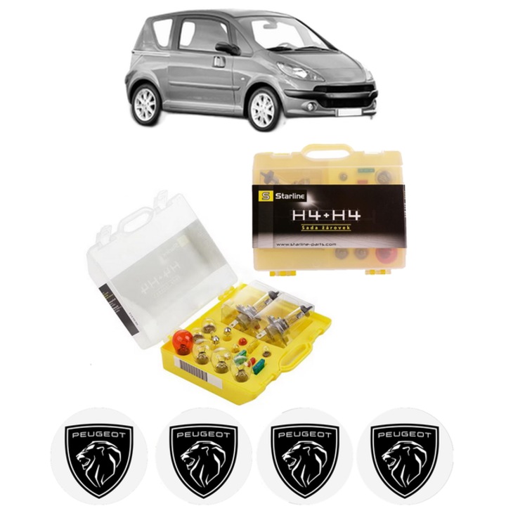 Kit trusa Set becuri H4 compatibila cu PEUGEOT 1007 (KM_) din 2005-2007, bec far, semnalizare, pozitie, iluminare numar, frana, plafoniera, stop frana