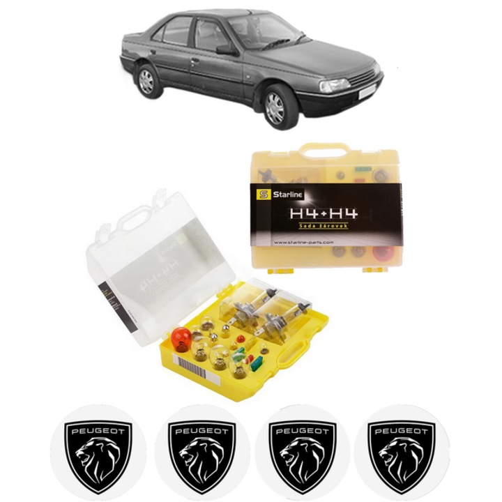 Kit trusa Set becuri H4 compatibila cu PEUGEOT 405 II (4B) din 1992-1995, bec far, semnalizare, pozitie, iluminare numar, frana, plafoniera, stop frana