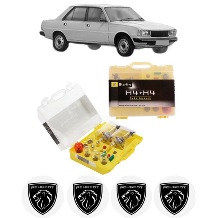 Kit trusa Set becuri H4 compatibila cu PEUGEOT 305 I (581A) din 1977-1982, bec far, semnalizare, pozitie, iluminare numar, frana, plafoniera, stop frana