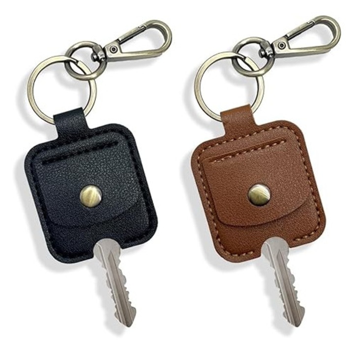 Set 2 Brelocuri din Piele cu Inchidere Tip Snap, Sleek, Negru, Maro