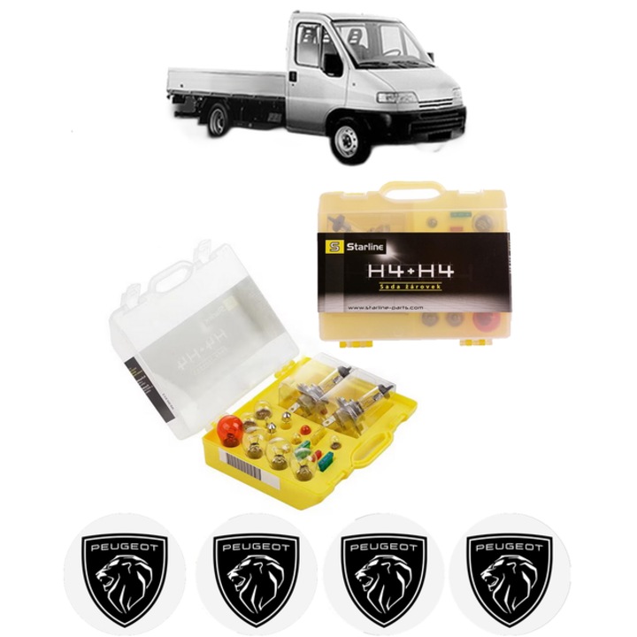 Kit trusa Set becuri H4 compatibila cu PEUGEOT BOXER Platform/Chassis (ZCT_) din 1994-2002, bec far, semnalizare, pozitie, iluminare numar, frana, plafoniera, stop frana