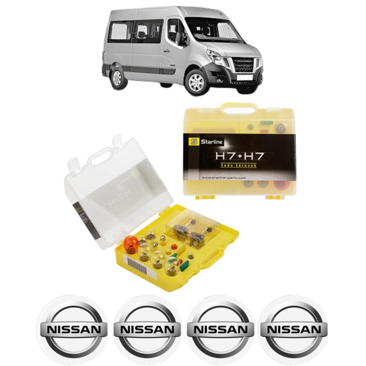 Kit trusa Set becuri H7 compatibila cu NISSAN NV400 Bus (X62, X62B) din 2011-2020, bec far, semnalizare, pozitie, iluminare numar, frana, plafoniera, stop frana