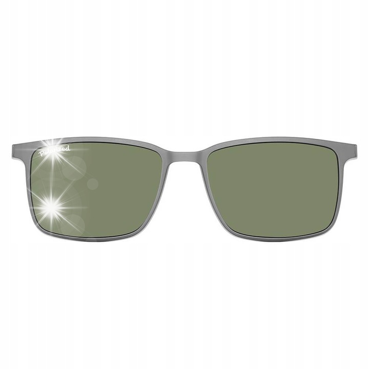 Магнитна поляризираща приставка за очила SUNOPTIC TRC191, сива, зелени лещи, пълен комплект