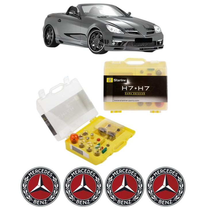 Kit trusa Set becuri H7 compatibila cu MERCEDES-BENZ SLK (R171) din 2004-2011, bec far, semnalizare, pozitie, iluminare numar, frana, plafoniera, stop frana