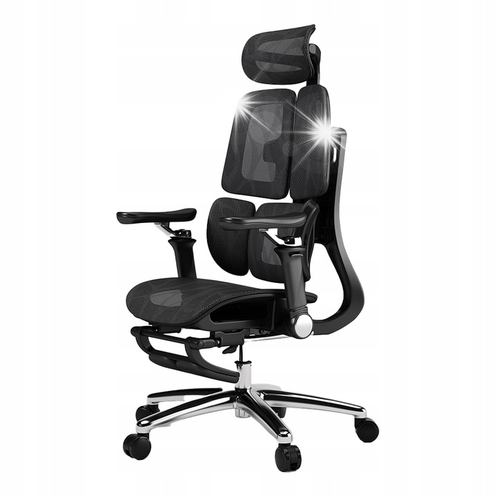 Офис стол Spacetronik с лумбална опора, с поставка за крака, въртящ се, мрежест материал