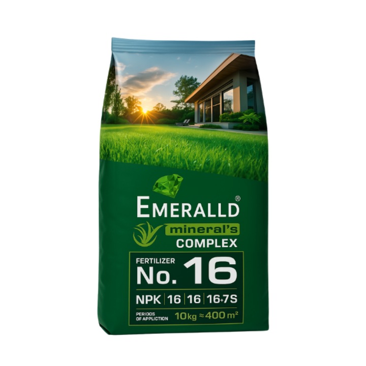 Emeralld NPK 16-16-16 +7S ásványi műtrágya 10 kg, gyepfenntartáshoz, 400m2, vöröses-szürke színű