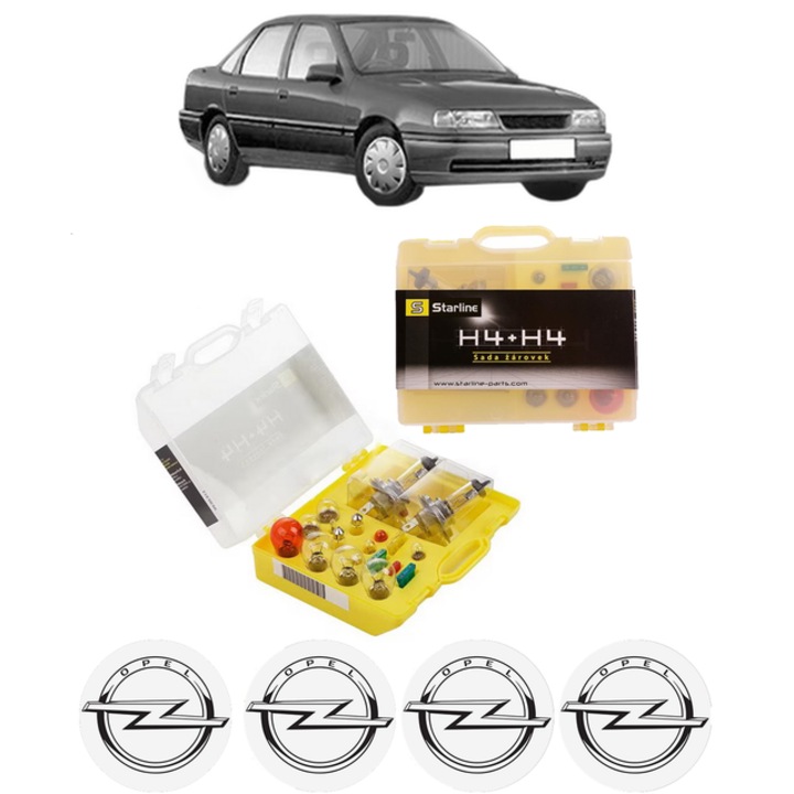 Kit trusa Set becuri H4 compatibila cu OPEL VECTRA A (J89) din 1988-1995, bec far, semnalizare, pozitie, iluminare numar, frana, plafoniera, stop frana