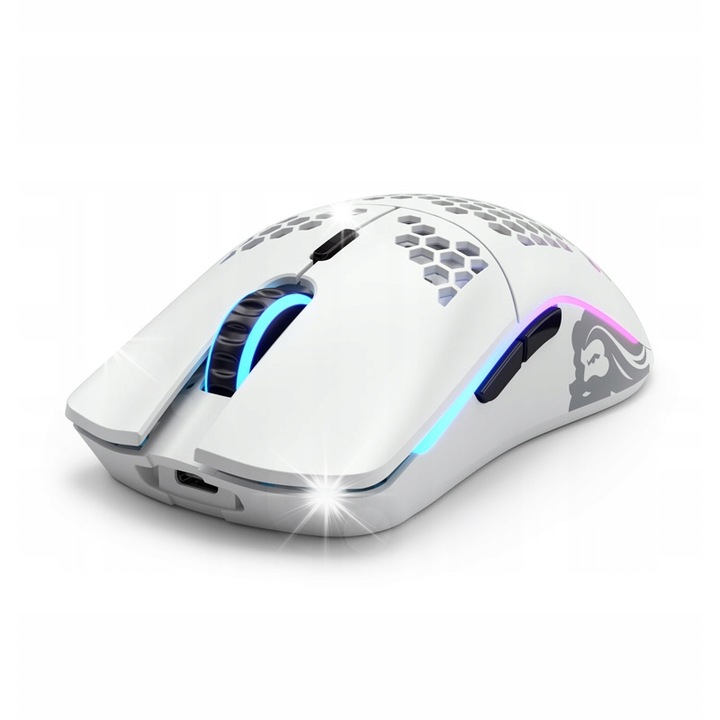 Maus Glorious Model O- Wireless, бял мат, 6 програмируеми бутона, 19,000 DPI, 120x57-63x24-35mm