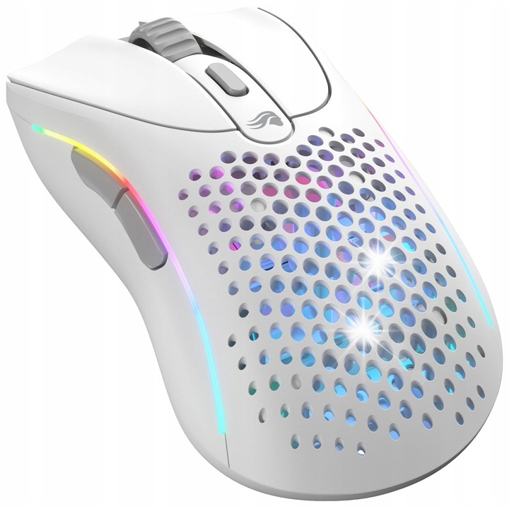 Mouse de gaming Glorious Model D 2 Wireless, ergonomica, superligheana, 66g, alba, 6 butoane programabile