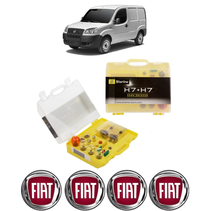 Kit trusa Set becuri H7 compatibila cu FIAT DOBLO Box Body/MPV (223_) din 2001-2010, bec far, semnalizare, pozitie, iluminare numar, frana, plafoniera, stop frana