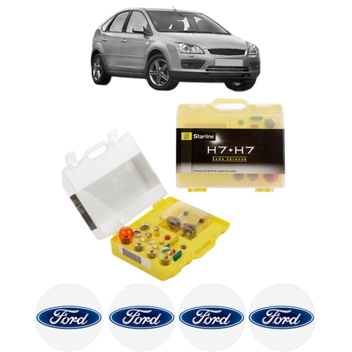 Kit trusa Set becuri H7 compatibila cu FORD FOCUS II (DA_, HCP, DP) din 2004-2012, bec far, semnalizare, pozitie, iluminare numar, frana, plafoniera, stop frana
