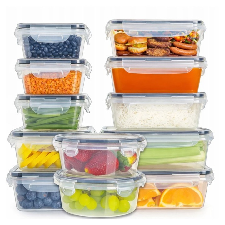 Set 12 de recipiente pentru alimente PLATAN SOFA pentru depozitarea alimentelor, etanse, fara BPA