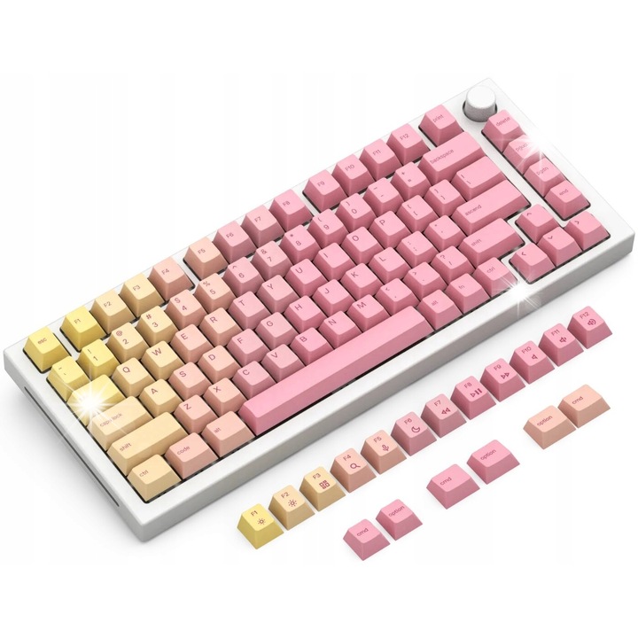 Set de 143 clape GLORIOUS GPBT Pink Grapefruit, PBT, roz-zlt, compatibile cu Cherry MX, Gateron, Kailh