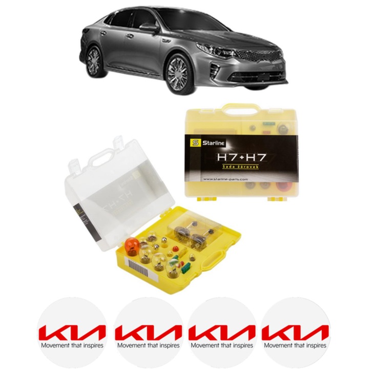 Kit trusa Set becuri H7 compatibila cu KIA OPTIMA (JF) din 2015-2019, bec far, semnalizare, pozitie, iluminare numar, frana, plafoniera, stop frana