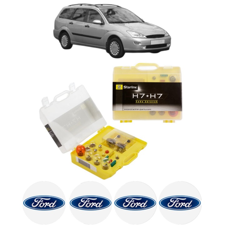 Kit trusa Set becuri H7 compatibila cu FORD FOCUS I Turnier (DNW) din 1999-2005, bec far, semnalizare, pozitie, iluminare numar, frana, plafoniera, stop frana