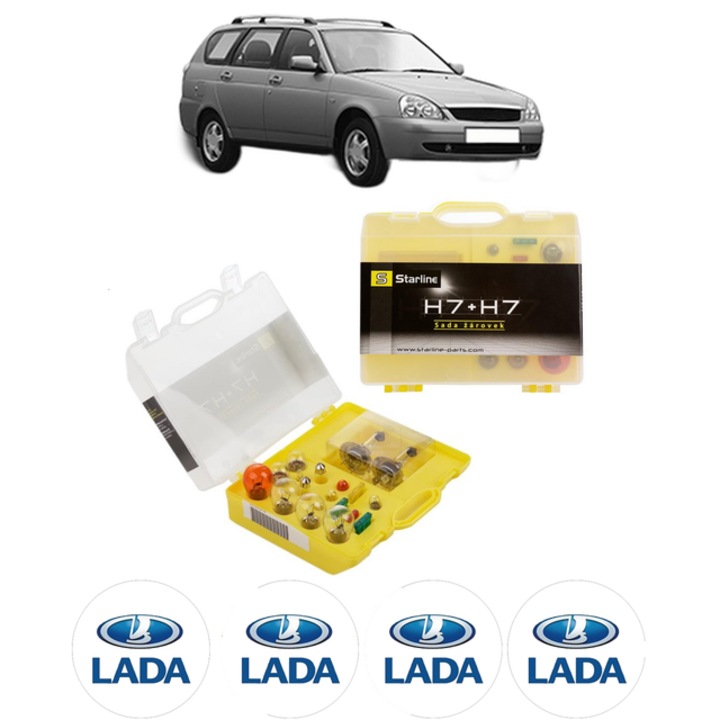 Kit trusa Set becuri H7 compatibila cu LADA PRIORA Estate (2171) din 2009-2015, bec far, semnalizare, pozitie, iluminare numar, frana, plafoniera, stop frana