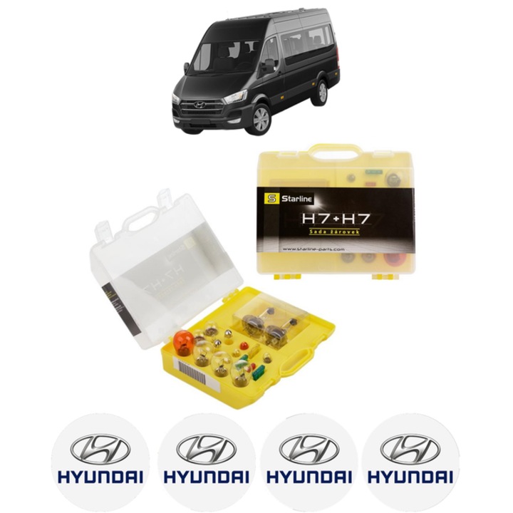 Kit trusa Set becuri H7 compatibila cu HYUNDAI H350 Bus din 2015, bec far, semnalizare, pozitie, iluminare numar, frana, plafoniera, stop frana