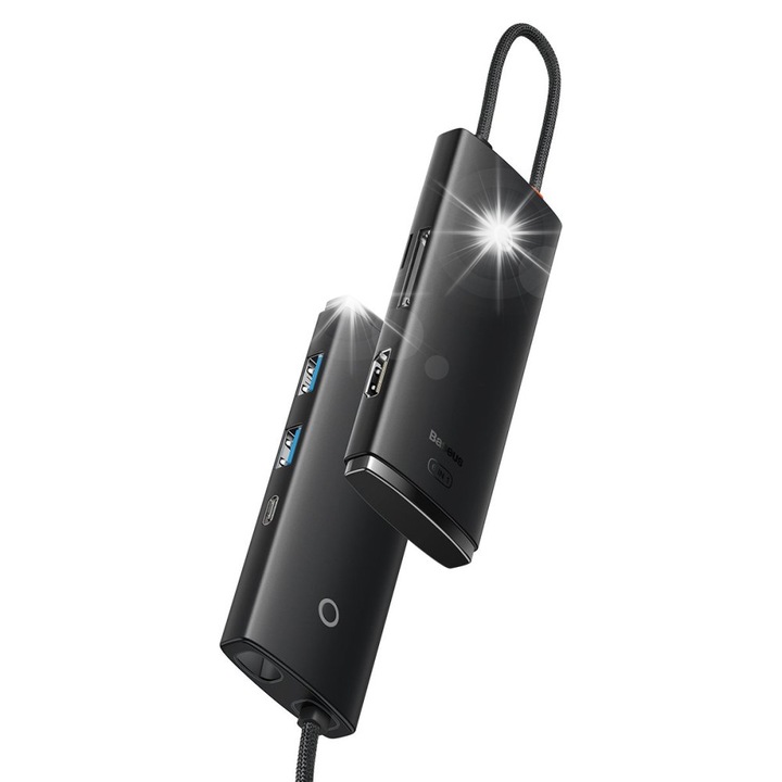 Адаптер хъб 6-портов Baseus Lite Series, USB-C, 2x USB 3.0, HDMI 4K, 100W, черен, комплект