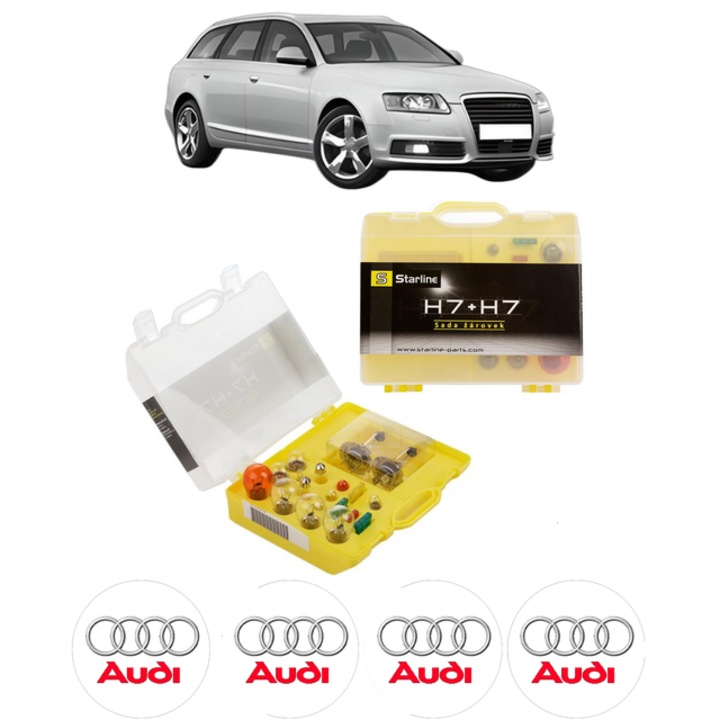 Kit trusa Set becuri H7 compatibila cu AUDI A6 Allroad C6 (4FH) din 2006-2011, bec far, semnalizare, pozitie, iluminare numar, frana, plafoniera, stop frana