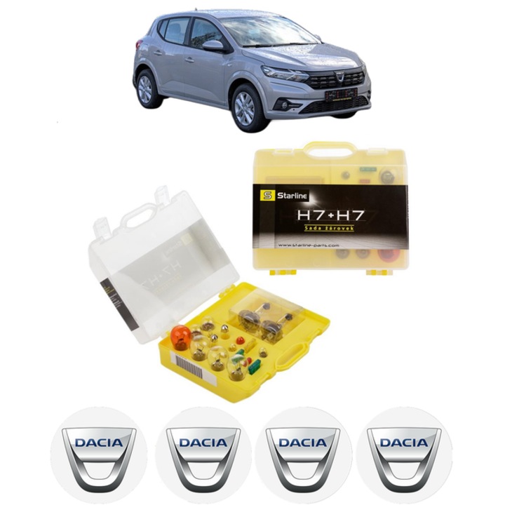 Kit trusa Set becuri H7 compatibila cu DACIA SANDERO III din 2021-2022, bec far, semnalizare, pozitie, iluminare numar, frana, plafoniera, stop frana