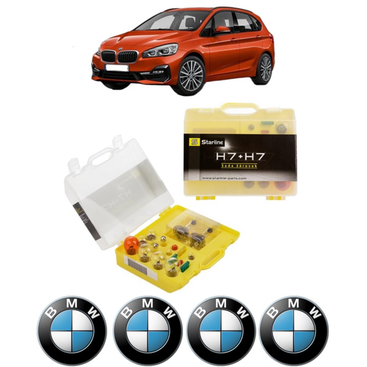 Kit trusa Set becuri H7 compatibila cu BMW 2 Gran Tourer (F46) din 2014-2018, bec far, semnalizare, pozitie, iluminare numar, frana, plafoniera, stop frana