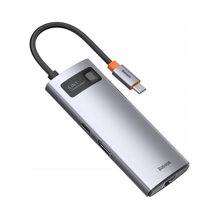 Hub 6-in-1 Baseus, 3xUSB 3.0, HDMI 4K, RJ45, gri