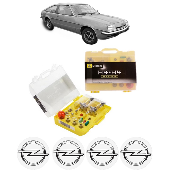 Kit trusa Set becuri H4 compatibila cu OPEL MANTA B (58_, 59_) din 1975-1988, bec far, semnalizare, pozitie, iluminare numar, frana, plafoniera, stop frana