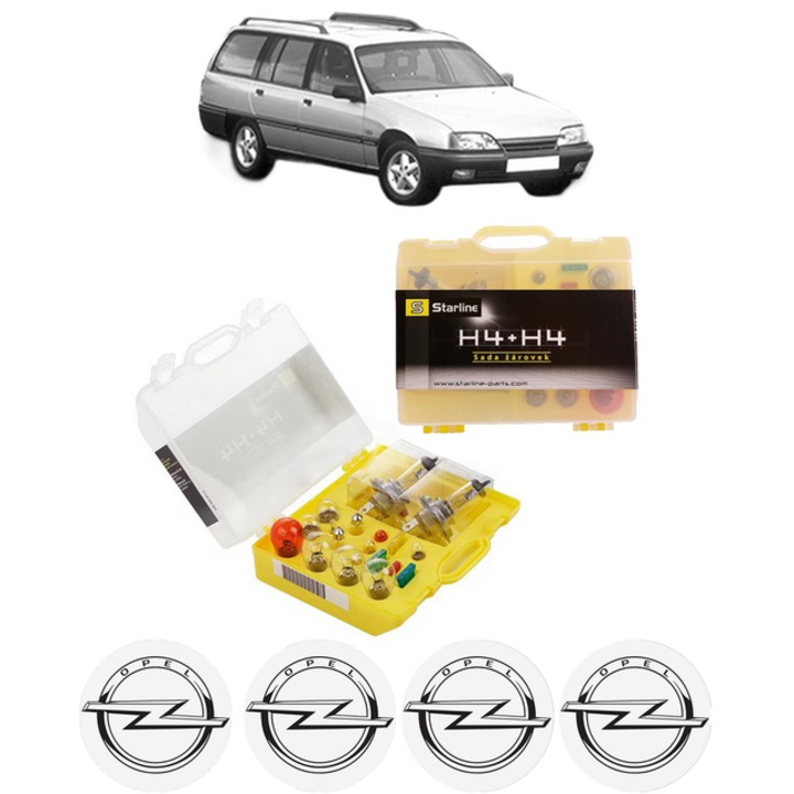 Kit trusa Set becuri H4 compatibila cu OPEL OMEGA A Estate (V87) din 1986-1994, bec far, semnalizare, pozitie, iluminare numar, frana, plafoniera, stop frana